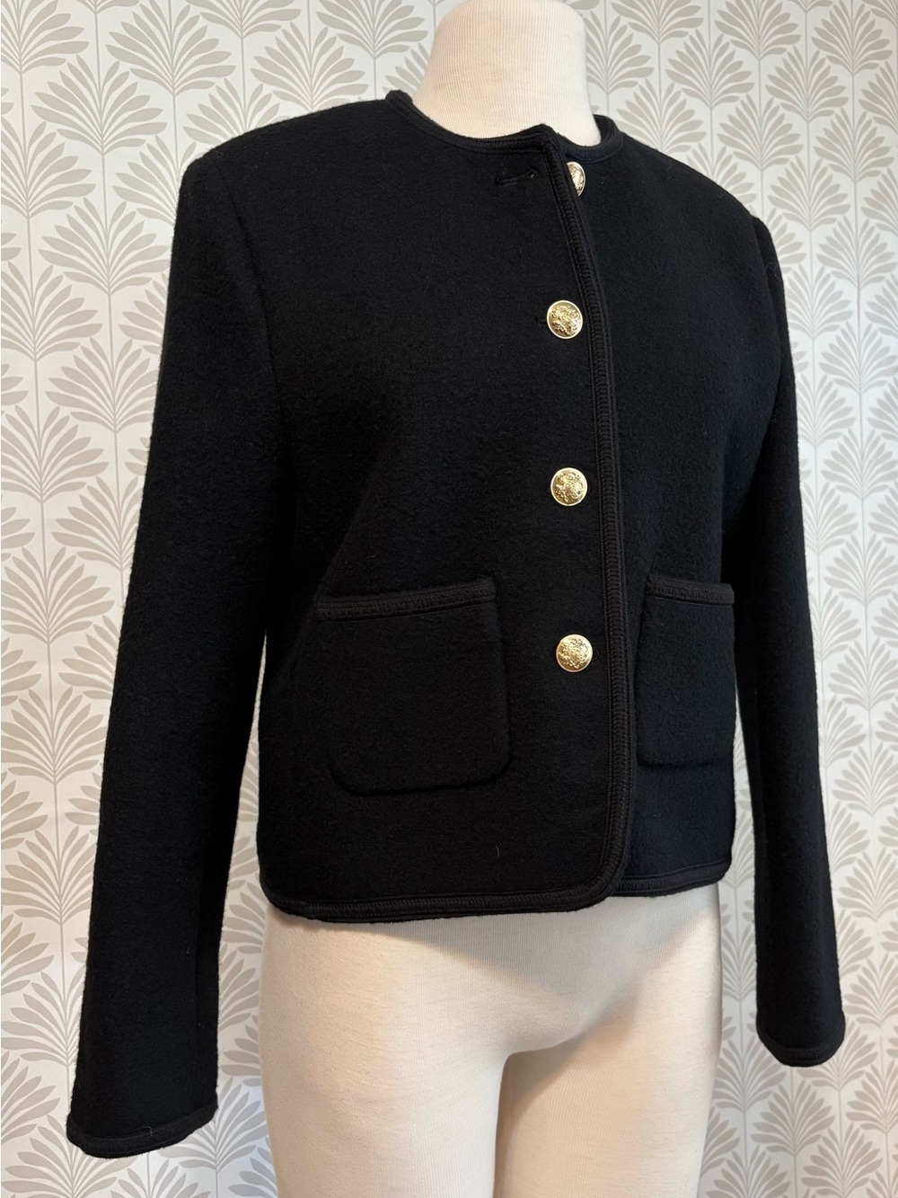 Dunst Black Bouclé Gold Button Wool Blazer Jacket - Picture 3 of 8